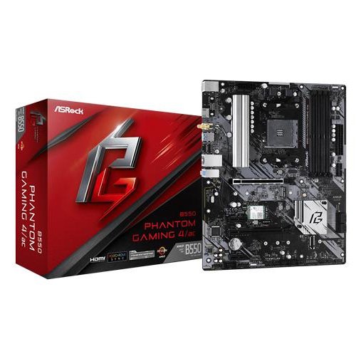 ASRock B550 Phantom Gaming 4/ac (Wi-Fi) Motherboard (AMD Socket AM4/3rd Gen Ryzen Series CPU/Max 128GB DDR4 4733MHz Memory)